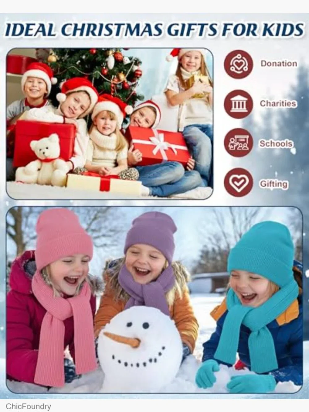 Winter Beanie Scarf Gloves Set for Kids, Knitted Accessories Set, 12 Pieces